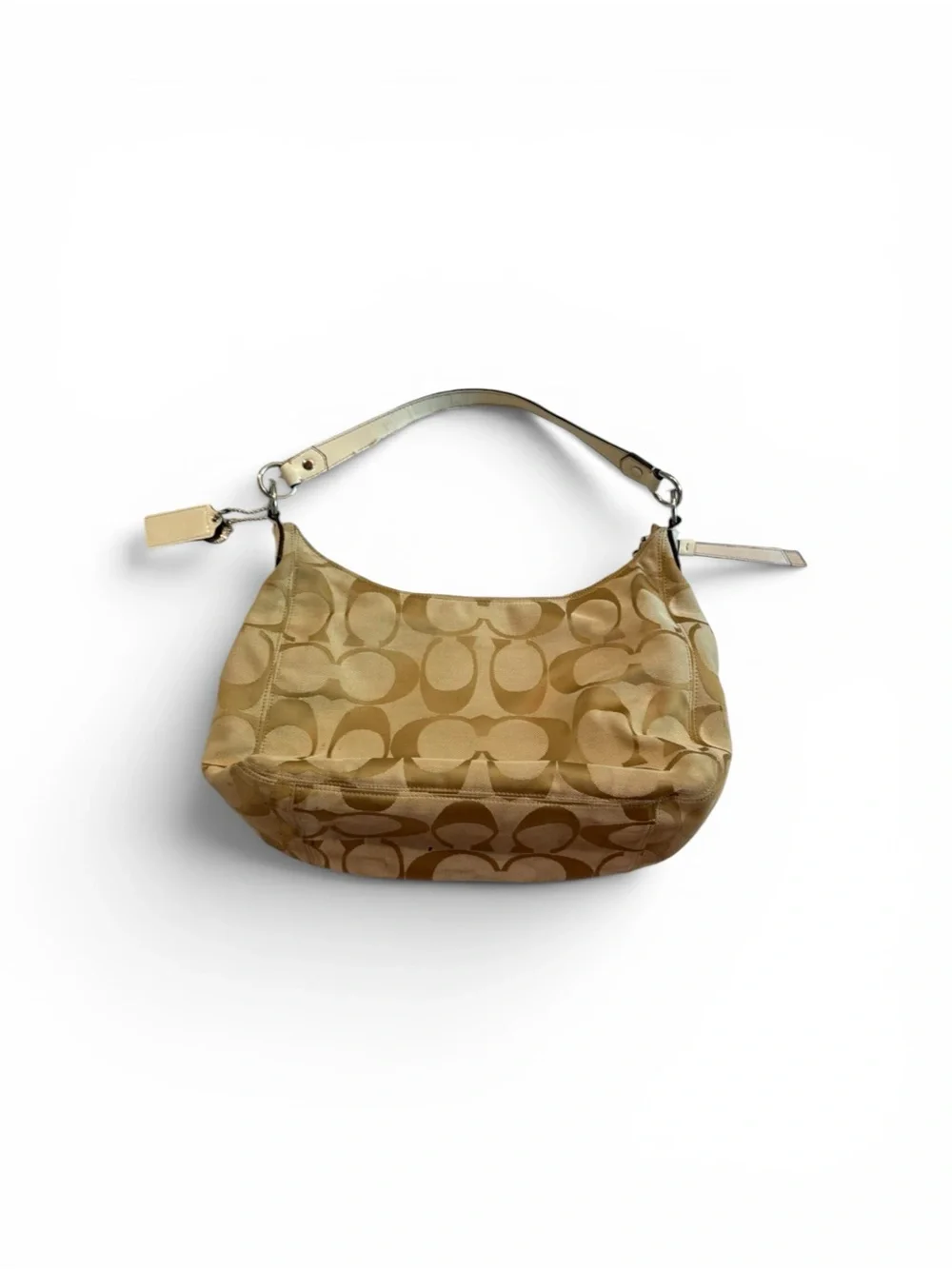 Coach Signature Stripe Convertible Hobo Shoulder Bag Khaki Cream Y2K F19281